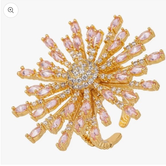 Eye candy Gold Plated Pink Floral Starburst/Flower Cubic Zirconia Statement Ring